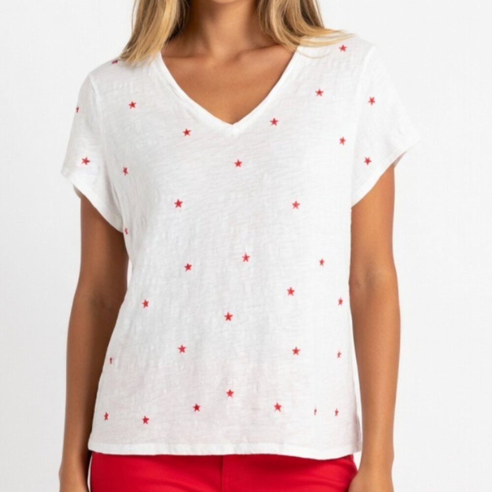 ❤️ Cynthia Rowley Embroidered Red Star Tee. Size XL